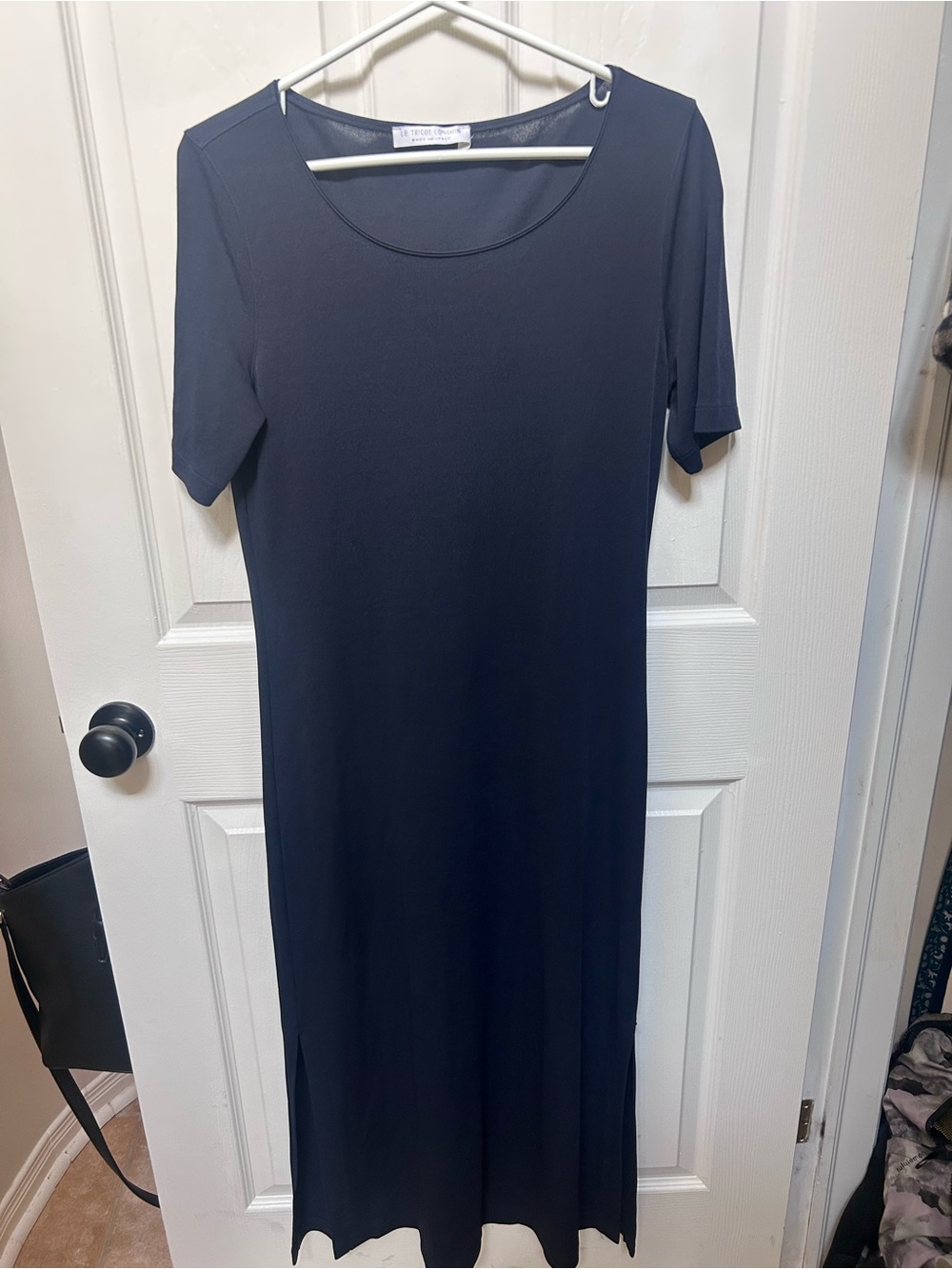 Le Tricot Longhin Navy Scoop-Neck Midi Dress- Made in Italy
